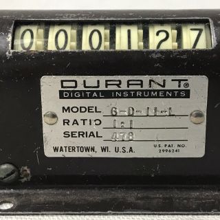 Vintage Durant 6 Digit Mechanical Counter Model 6 - D - 11 - L Ratio 1:1 3