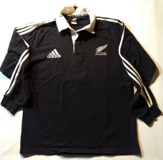 Zealand All Blacks Vintage Rugby Jersey Striped Long Sleeve Sz Large Adidas