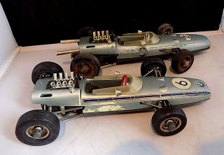Vintage Tinplate & Plastic Clockwork Schuco Bmw F2 Racing Cars X 2.  Germany.  Af