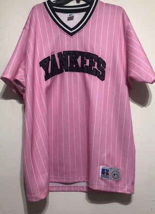 York Yankees Pink And Black Jersey Vintage Xl Russel Athletic