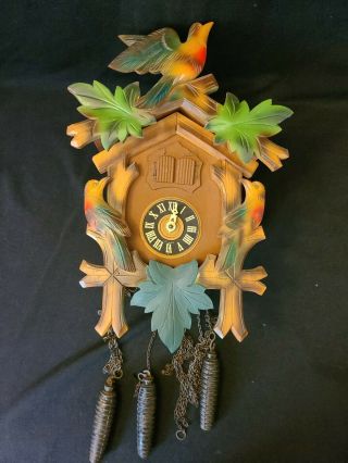 Vintage German Wooden Cuckoo Clock For Parts/repair As - Is Germany Forest Birds