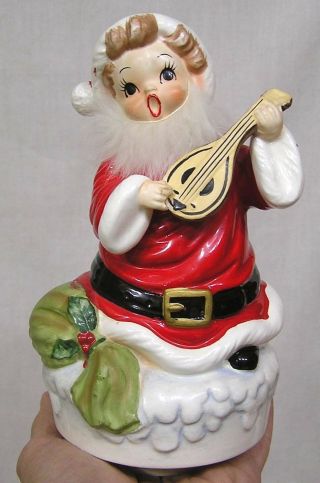 Vintage Josef Originals Music Box Girl In Santa Suit Plays Mandolin Jingle Bells
