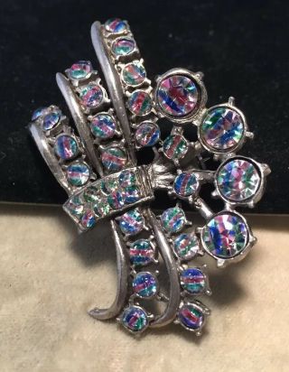 Vintage Jewellery Art Deco Iris Rainbow Glass Flower Brooch