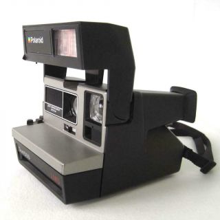 Vintage Polaroid Sun 600 LMS Camera With Built In Flash Neck Strap Case 3