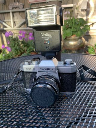 Vintage Yashica Fx - 2 Slr Film Camera Body 50mm Lens Vivitar Auto Thyristor Flash