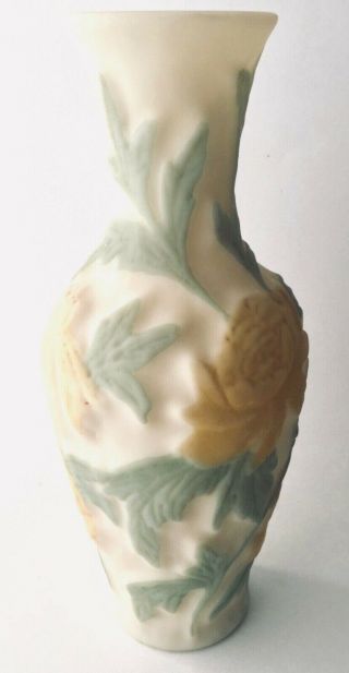 Vintage Phoenix Consolidated Glass Co.  Floral Frosted Cameo Vase 9 1/2 " Tall