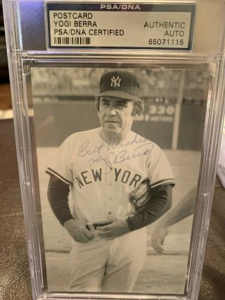 Yogi Berra Autographed York Yankees Postcard Photo Psa Slabbed