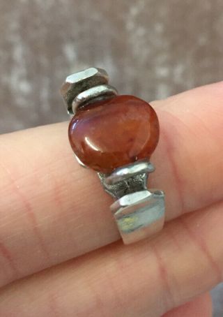 Vintage Jewellery Lovely Sterling Silver And Agate Modernist Style Ring Size ‘n’