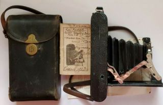 Kodak No.  1a Pocket Folding Camera With Leather Case & Instructions