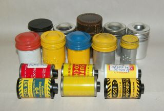 Exposed Vintage Kodak 35mm Film And Metal Cans Kodachrome Ektachrome Tri - X Pan