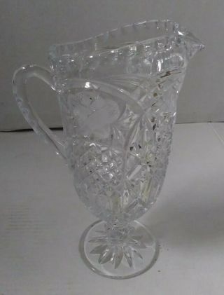 Vintage Lead Cut Glass American Brilliant Pitcher Ornate Crystal Heavy Pitcher