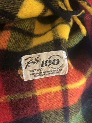 Vintage Faribo Faribault Woolen Mill 100 Wool Plaid Throw Stadium Blanket 52x60