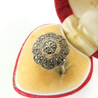 Vintage / Art Deco Silver & Marcasite Ring Uk Size N Silver Daisy Marcasite Ring