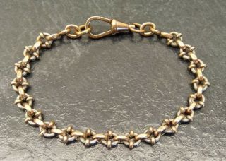 Old Vintage Rolled Gold & Silver Ornate Chain Bracelet,  7 " In Length.