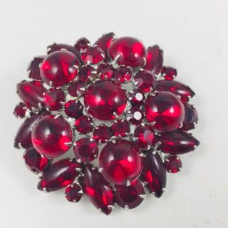 Vintage Juliana D&e Ruby Red Rhinestone Cabochon Tiered Brooch Wow