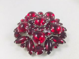 Vintage JULIANA D&E Ruby Red Rhinestone Cabochon Tiered Brooch WOW 2