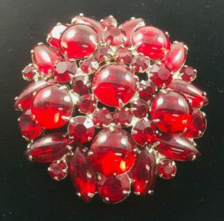 Vintage JULIANA D&E Ruby Red Rhinestone Cabochon Tiered Brooch WOW 3