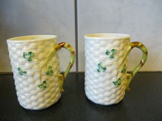 Two Vintage Belleek Shamrock Basket Weave Irish Coffee Cups 0857