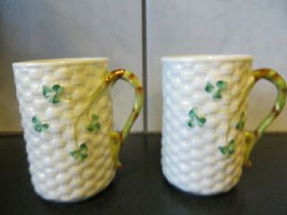 Two Vintage Belleek Shamrock Basket Weave Irish Coffee Cups 0857 2