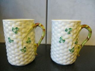 Two Vintage Belleek Shamrock Basket Weave Irish Coffee Cups 0857 3