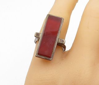 925 Sterling Silver - Vintage Large Carnelian Square Cocktail Ring Sz 8 - R15975