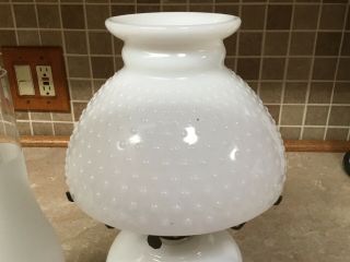 Vintage 1950 ' s Currier And Ives Hobnail Milk Glass Shade Oil Lamp Frosted Chimne 3
