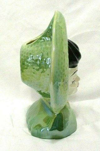 Vintage Porcelain Lady Head Vase Wall Pocket Green Hat & Dress Gold Gilt Trim 3