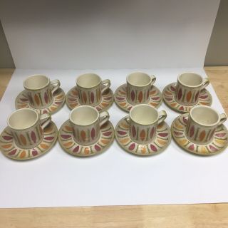 Vintage Red Wing Pepe Mid Century Modern 8 Cups & Saucers (16 Pc) Coffee Mugs