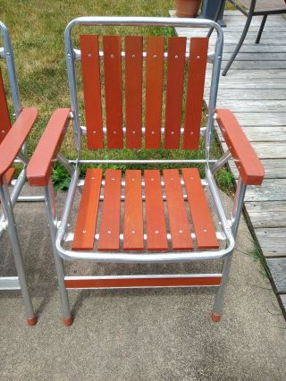 Vintage Aluminum Wood Slat Folding Lawn Patio Chair Redwood