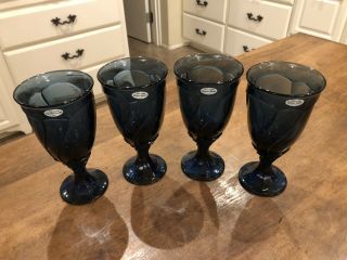 4 Vintage Noritake Sweet Swirl Midnight Dark Blue 7.  5 " Tall Wine Water Glasses