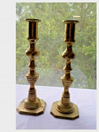 Vintage Pair Solid Brass Candle Holders Stamped Made In England
