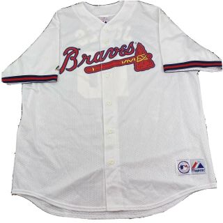 Vintage Atlanta Braves Chipper Jones Jersey 10 Majestic White Baseball Usa 2xl
