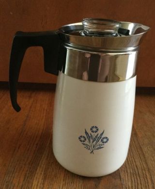 Vintage Corning Ware Blue Corn Flower 6 Cup Stove Top Coffee Pot Percolator