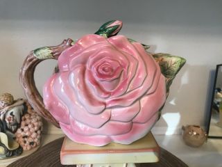 Vtg Teapot Rosebud Lid Oci/ Fitz & Floyd Pink Roses Omnibus Flowers Orig Label