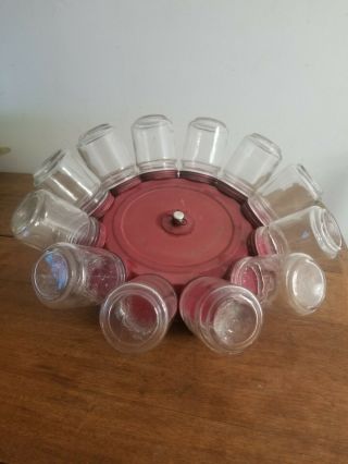 Vintage Glass Metal Baby Food Jar Carousel Organizer Bin Tool Nuts Bolts Spices