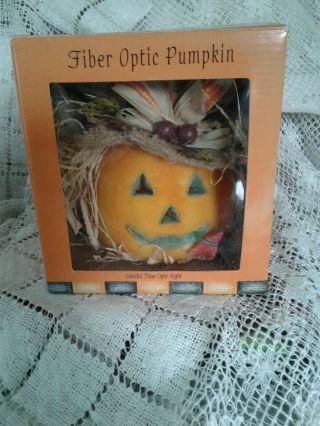 Vtg Halloween Fiber Optic Pumpkin Scarecrow Jack - O - Lantern Boxed