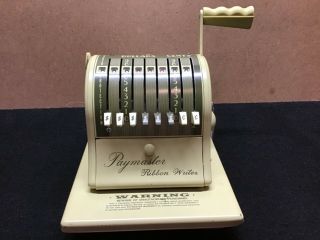 Paymaster Ribbon Writer Series 8000 Vintage Check Writer W/key,  Ink Roller