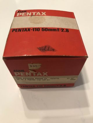 Vintage Asahi Pentax - 110 50mm F/2.  8 Lens With Bubble Case And Box