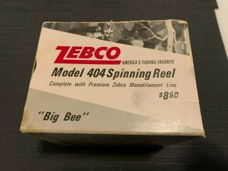 Vintage Zebco Model 404 Big Bee Spinning Fishing Reel Box Paperwork