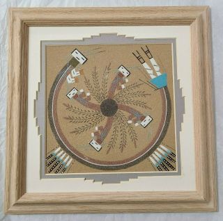 Vintage Navajo Sand Painting Signed On The Back,  Framed 12 " X 12 "