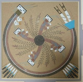 Vintage Navajo Sand Painting Signed on the back,  Framed 12 