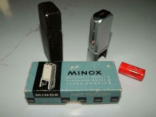 Minox Blitzgerat Flashgun Model B With Leather Case & Box,  Germany Vtg