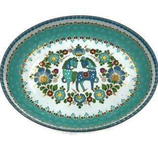 Vtg Studio Steinbock Austria Copper Enamel Turquoise Horse Oval Ring Dish