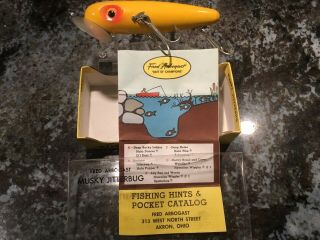 Vintage Fred Arbogast Musky Wood Jitterbug Fishing Lure Antique Tackle Box Bait