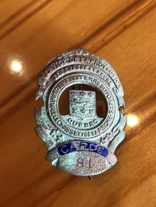 Vintage Canada Game Warden Police Badge Quebec Antique Carde