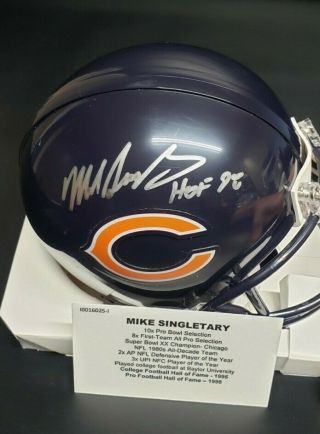 Mike Singletary Chicago Bears Signed Autograph Mini Helmet Hof 98