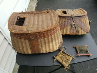 2 Vintage Fishing Creel Wicker Basket Two Antique Wicker Fishing Home Decor