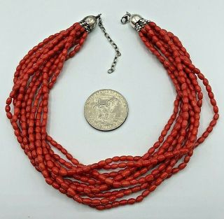Vintage Drt Jay King 10 Strand Red Coral Beaded Sterling Silver Necklace