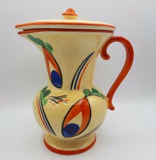 Vtg Lostro Czech Pottery Hand Painted Pitcher Lid Yellow Orange