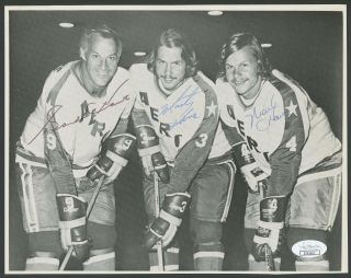 Gordie Howe & Marty & Mark Howe Signed 8x10 Photo - Howe Bros Autograph Jsa Cert